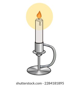 Candle with a metal stand and a handle