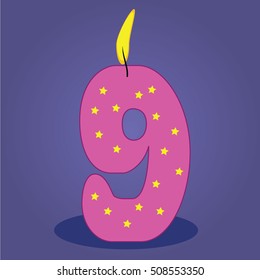 Candle Nine Year. Birthday number on background