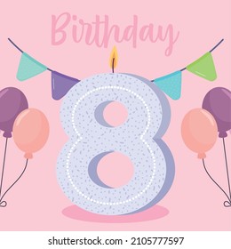 candle number 8 in card with decoration
