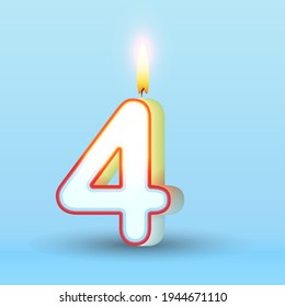 Candle number Four. 4 symbol. Burning candle. realistic style vector, candle number for Birthday cakes