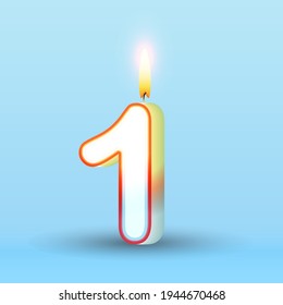 Candle number one. 1 symbol. Burning candle. realistic style vector candle number for Birthday cakes