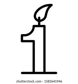 Candle number one icon. Outline candle number one vector icon for web design isolated on white background