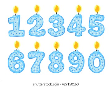 
Candle number set, illustration of birthday candles on a white background,
birthday numerals, candles numerals for the boy.
blue numerals, vector illustration