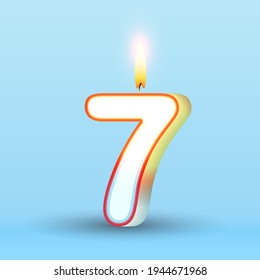 Candle number seven. 7 symbol. Burning candle. realistic style vector, candle number for Birthday cakes