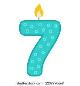 Candle number seven. Vector illustration