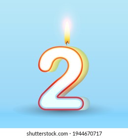 Candle number two. 2 symbol. Burning candle. realistic style vector, candle number for Birthday cakes