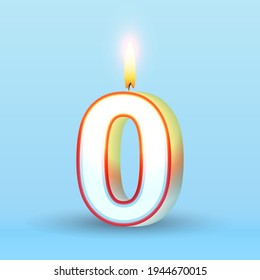 Candle number Zero. 0 symbol. Burning candle. realistic style vector,  candle number for Birthday cakes