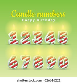 Candle numbers vector for happy birthday or some celebrate anniversary. Vector illustration.