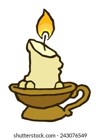 candle in old antique candlestick - vector drawing