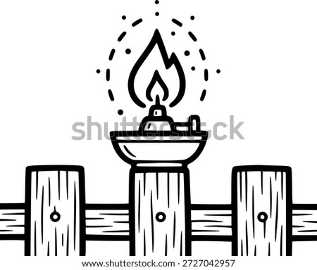 Candle on a fence post with flame and sparks