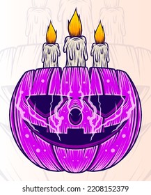 Candle on Halloween Pumpkin. Premium vector