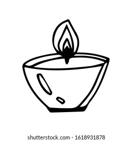 candle on an isolated white background. Elements for spa treatments. Candle hand drawn. Stock vector illustration.