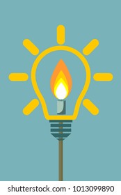 Candle on light bulb. Stock flat vector illustration.