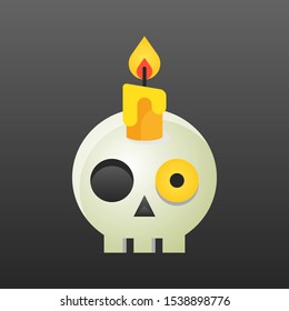 Candle on skull vector illustration, Halloween gradient design icon