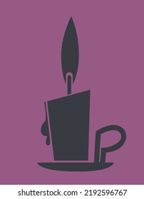 Candle on stand in black flat style. Halloween design element.