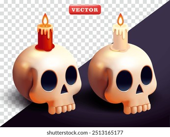 Candle on top of skull, 3d vector. Suitable for design elements and events