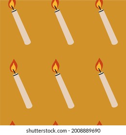 Candle on yellow background. Hand drawn vector seamless pattern.