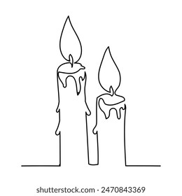 Candle one line art vector illustration