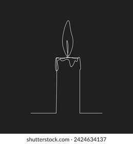 Candle one line. Vector outline on a black background.
