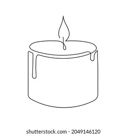 Candle one-line art,stylized continuous contour, burning skied ball.Hand-drawn drawing outline, candlelight fire,flame,holiday romantic decoration.Doodle,sketch,minimalism.Isolated.Vector illustration