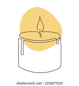 Candle one-line continuous contour,blackout time burning skied ball illumination.Hand-drawn contour outline,candlelight fire,decoration for power outage or romantic dinner.Editable stroke.Isolated