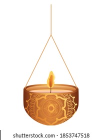 candle of orange color on a chandelier on a white background vector illustration design