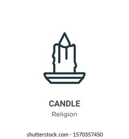 Candle outline vector icon. Thin line black candle icon, flat vector simple element illustration from editable religion concept isolated on white background