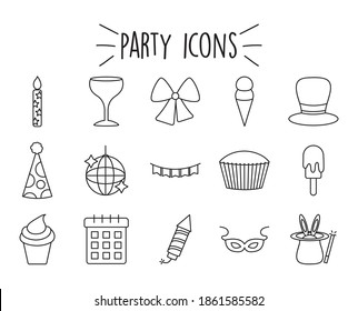 candle and party icon set over white background, line style, vector illustration
