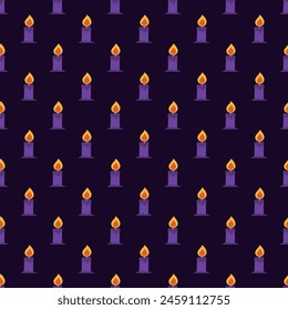 Candle pattern on dark purple background. Background for Halloween. Vector illustration