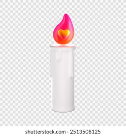 Vela con un fuego rosado para el amor Vector aislado del estilo 3D especial para los temas del amor y el día de San Valentín