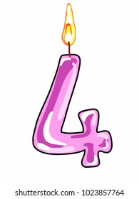 candle pink four  number illustration drawing