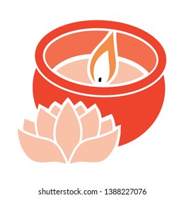 candle and pink lotus flower, vector