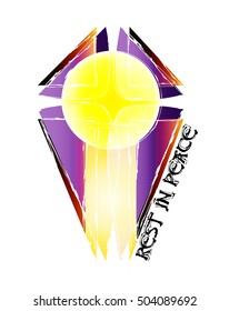 Candle with purple cross - abstract modern artistic vector illustration for All souls days or christian religious death and funeral.