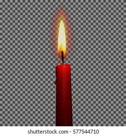 Candle realistic with transparent light fire 3d isolated on black background vector illustration. Birthday, holiday concept for your design and business.