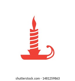 Candle Red Icon On White Background. Red Flat Style Vector Illustration.
