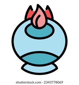 Candle relaja el vector de contorno de icono. Habitación en casa. Pose color yoga plano
