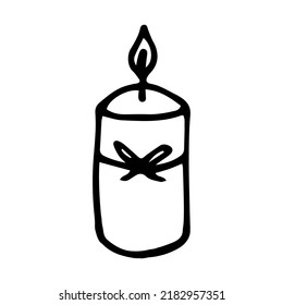 Candle with ribbon doodle style vector illustration isolated on white background