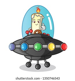 candle riding ufo mascot vector cartoon illustration