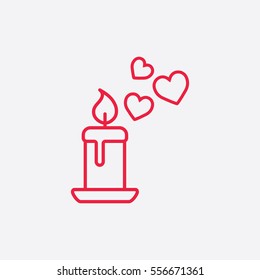 candle romantic with hearts line icon red on white background