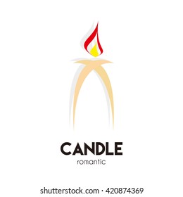 Candle romantic light abstract vector logo design template