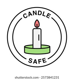 Candle Safe. Flame-Friendly, Clean Ingredients, Craft Compatibility Badge. Vector Editable Stroke Icon.