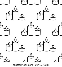 Velas sin fisuras del vector de contorno del doodle. Textura para fondo, etiqueta, impresión, tarjeta de vacaciones, tarjeta de saludo, embalaje, mercancía, libro, tienda, afiche, tela, envoltura, textil.