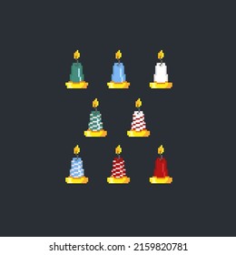 candle set with different color in pixel art style