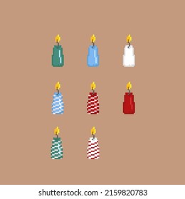 candle set with different color in pixel art style
