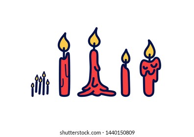 Candle set in doodle style. Vector illustration.
