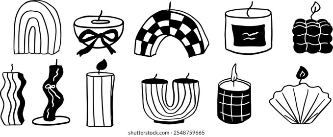 Candle Set Illustration | Minimalist Doodle Vector for Cozy and Romantic Designs