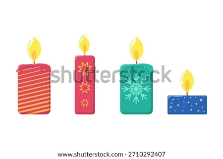 Candle set. Vector illustration. Christmas decoration. 