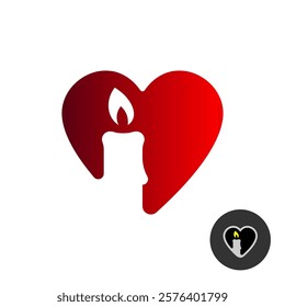 Candle in the shape of a heart logo. Blessed memory symbol. Memorial day concept sign. Religious rite icon. Negative space stylized love illustration.