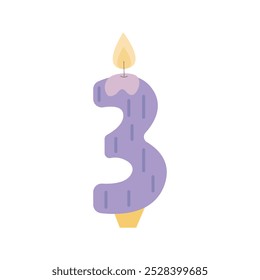 Candle shaped number 3 vector flat illustration