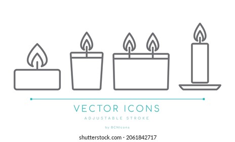 Candle Shapes and Types Line Icon. Wax and Flame Vector Symbol.